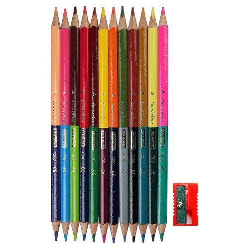Kredki ołówkowe Flamingo dwustronne - 24 kolory, trójkątne + temperówka zd2