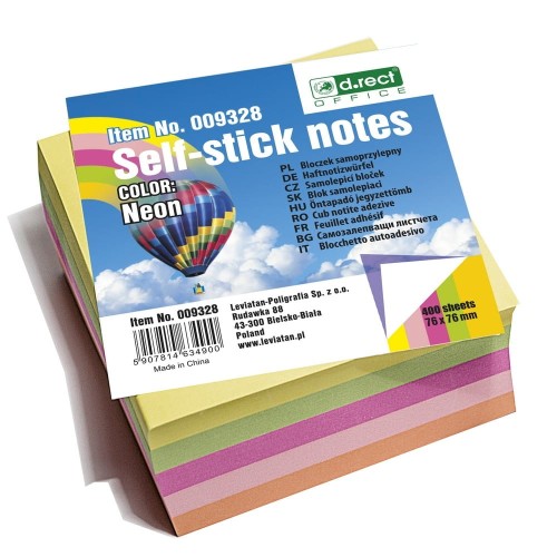 Notes d.rect Office 76 × 76 mm – 400 samoprzylepnych karteczek w 5 neonowych kolorach.