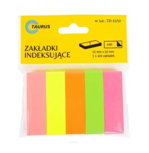 Zakładki indeksujące samoprzylepne Taurus 15x50 mm 500 szt. neonowe TZI-15/50