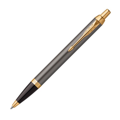 Parker IM Core Grey GT 2214613 – elegancki szary długopis automatyczny ze złotymi detalami, wkładem QuinkFlow i pudełkiem Parker.